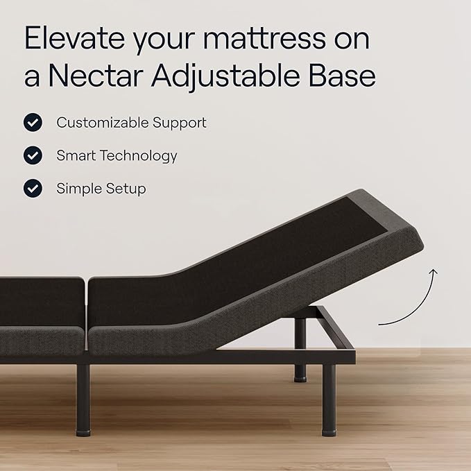 Nectar King Adjustable Base & 12” Mattress (New Version) - Head & Foot Incline - Medium Firm Memory Foam - Cooling Top Layer - 3 Massage Settings - 365-Night Mattress Trial & Forever Warranty
