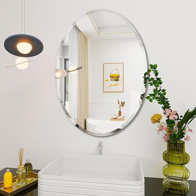 Oval Bathroom Mirror, 22X30 inch Oval Frameless Mirror, Frameless Mirrors for Bathroom,Beveled Bathroom Mirror.