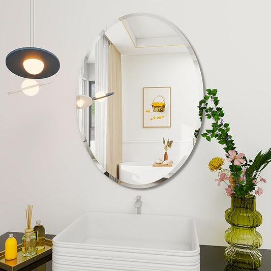 Oval Bathroom Mirror, 22X30 inch Oval Frameless Mirror, Frameless Mirrors for Bathroom,Beveled Bathroom Mirror.