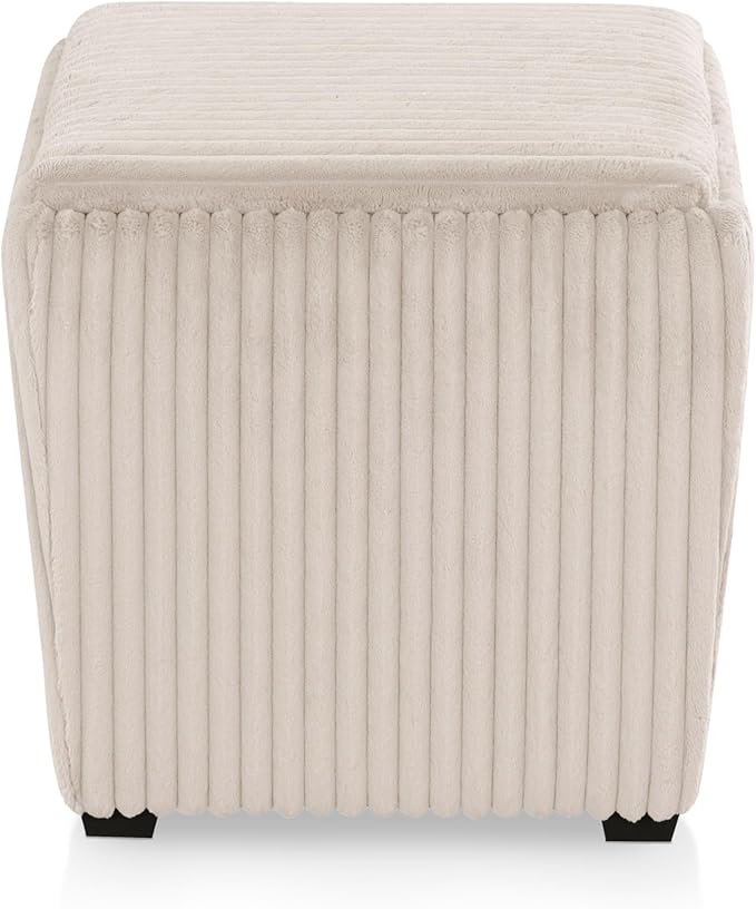 Furniture of America Lennox Modern Chenille 17-inch Square Storage Ottoman with Reversible Tray Top, Upholstered Footstool for Living Room, Bedroom, Entryway, Beige Pink