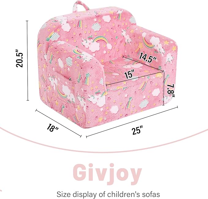 Toddler Chair Plush Kids Couch, Comfy Kids Sofa Toddler Lounger Chair for Bedroom, Convertible Toddler Couch for Girls and Boys, Reading Chair for Kids