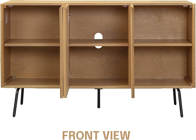 NTC MOSSIC Modern Sideboard with 3 Doors, Natural Rattan Storage Cabinet, Buffet with Metal Legs, Boho Accent Cabinet for Living Room, and Entryway, Effortless Assembly, Sand