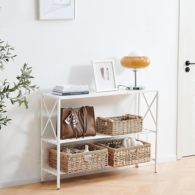 Wimarsbon Console Table,Multifunctional Sofa Side Table with Shelves,Behind Couch TV Tables with Metal Frame,Accent Display Stand for Hallway,Entrance (41.9" 3-Layer White Frame)