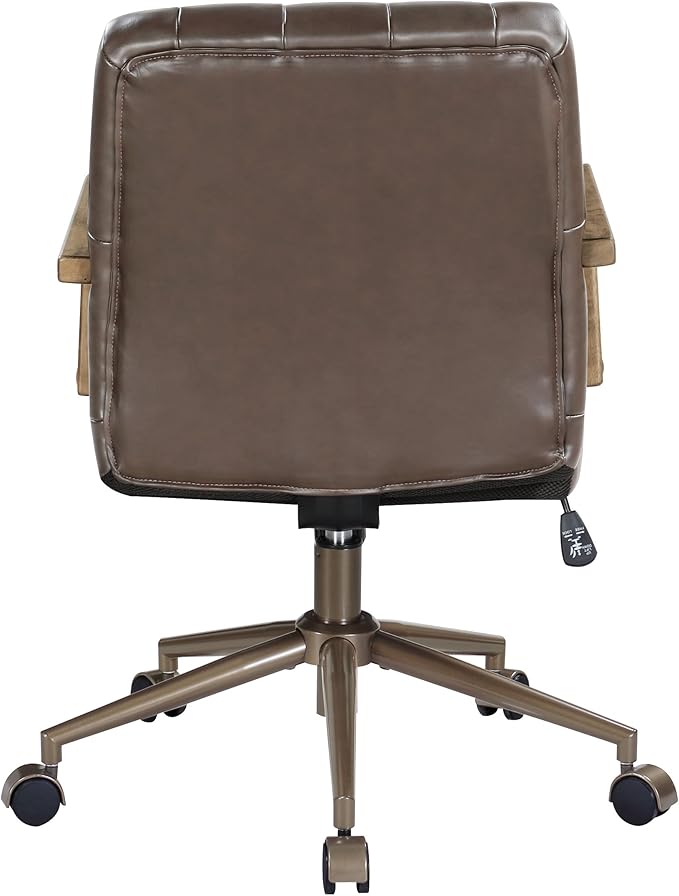 OSP Home Furnishings Waltham Adjustable Height and Tilt, Swivel Home Office Chair with Wood Arms, Chocolate Faux Leather