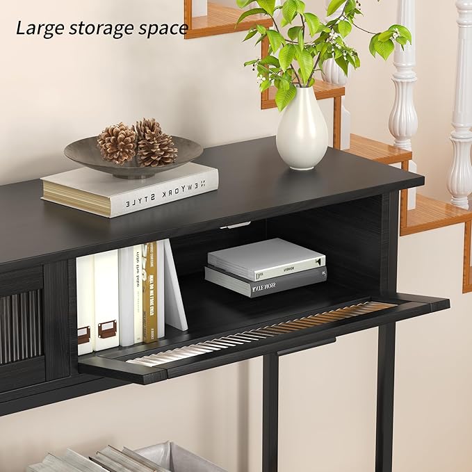 Aetheris 47" Console Table with 2 Drawers, 2 Tier Sofa Table with Storage,Entryway Table, Industrial Console Table for Entryway, Sofa Table Behind Couch for Living Room, Black