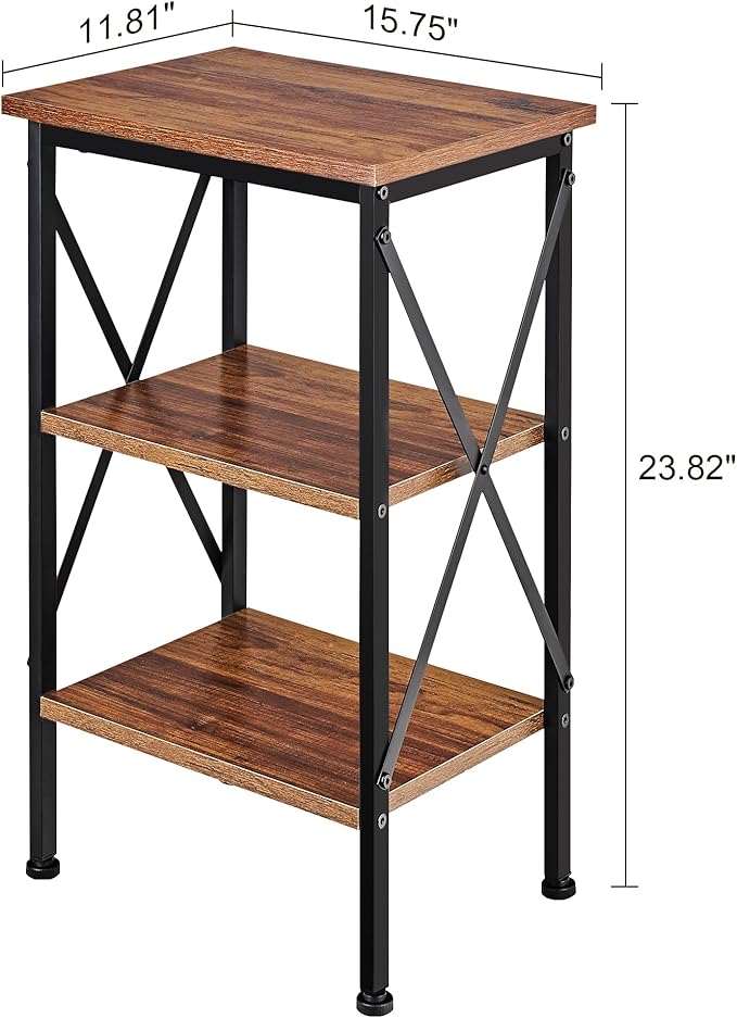 VECELO Versatile Side/End Table with Storage Shelf Nightstands for Living Room,Bedroom Furniture (Set of 2), Shelves, Retro Brown