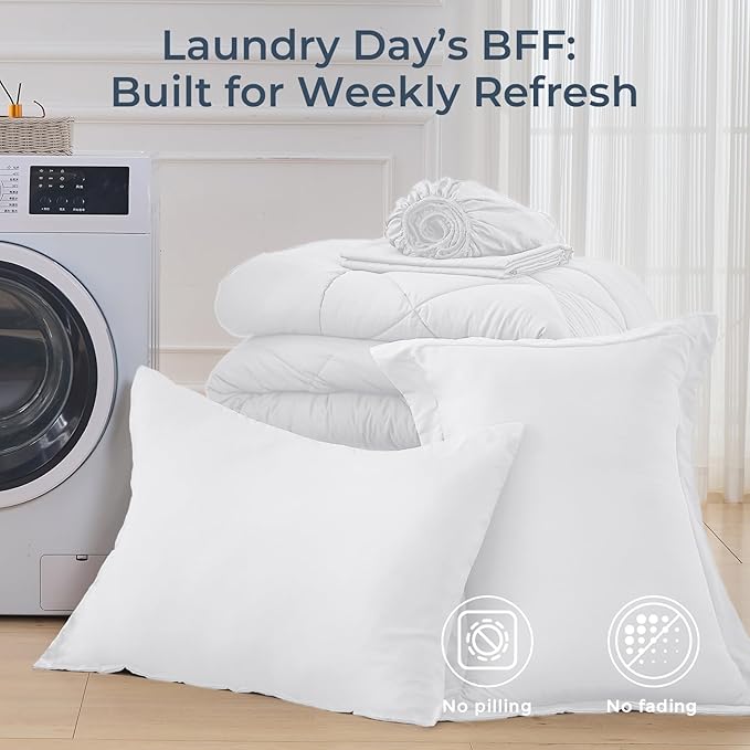 HEVUMYI Twin Comforter Set - 5-Piece All Season Bed in a Bag Twin, Ultra Soft Bedding Set with Comforter, Flat Sheet, Fitted Sheet, Pillowcases, Pillow Shams, White