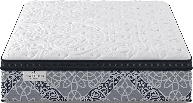 Kingsdown Cushion Firm Euro Pillow Top Hybrid Twin Mattress Cooling Gel Memory Foam Layer Multi-Layered Motion Isolation Cool Sleep Quilted Top Luxury Mattresses, 15-inch, Passions Engleson