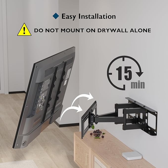 BONTEC Full Motion TV Wall Mount for 23-70 Inch TVs, Articulating Dual Arm Bracket with Tilt Swivel, Fits LED OLED LCD Flat Curved Screens, Max VESA 400x400 mm, Holds 99 lbs, Wall Panel Length 16.1in