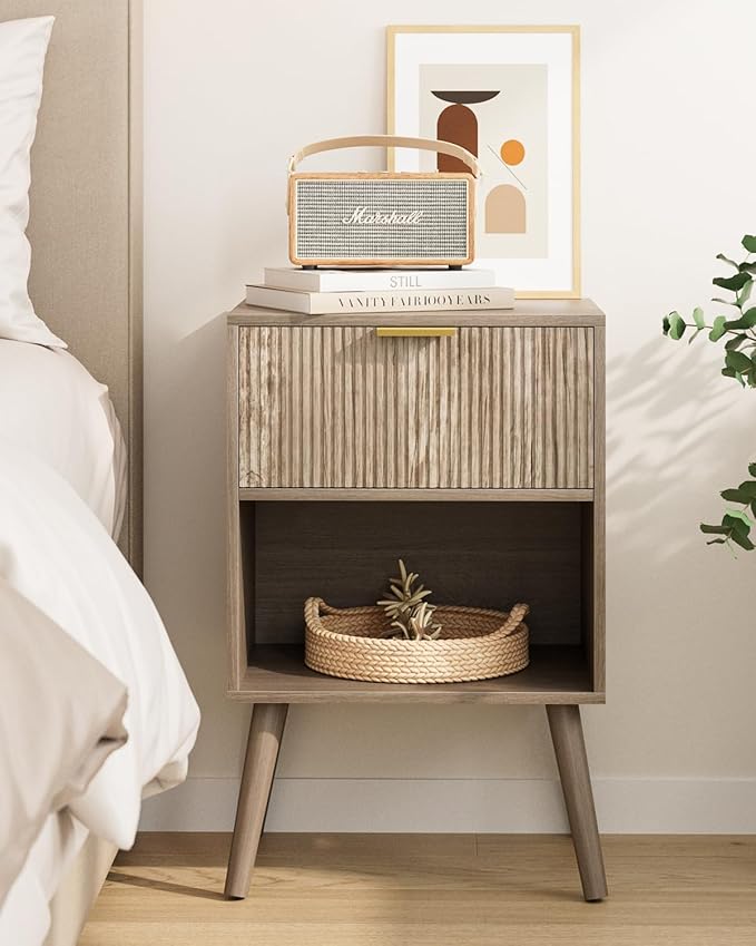 Nightstand, Small Side Table, Bedside Table with Drawer, Modern Night Stand, End Table for Bedroom, Living Room (Grey Stripe)