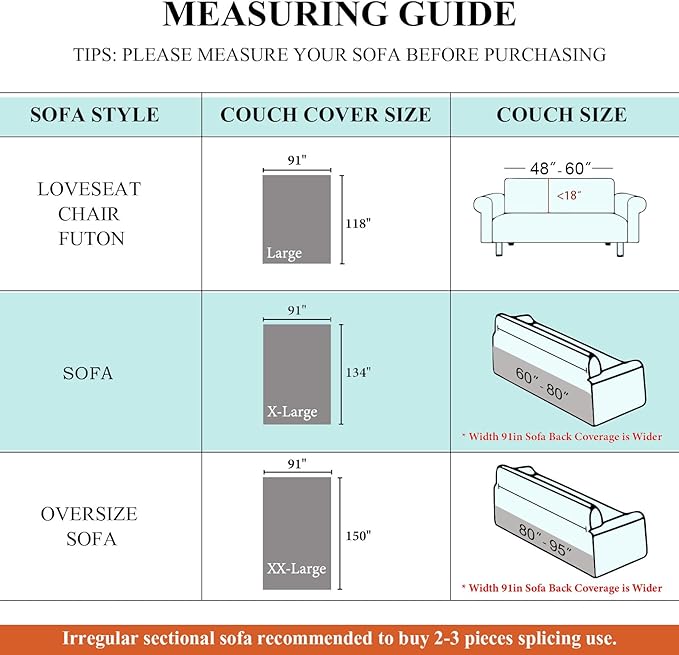 STACYPIK Orange Chenille Couch Cover for Dog, Sofa Covers for Sofa, Furniture Protector for 3 Cushion Couch, Lovetseat Cover for L Shaped, Non Slip Pumpkin Sectional Sofa Cover Pet-Friendly-91X134IN