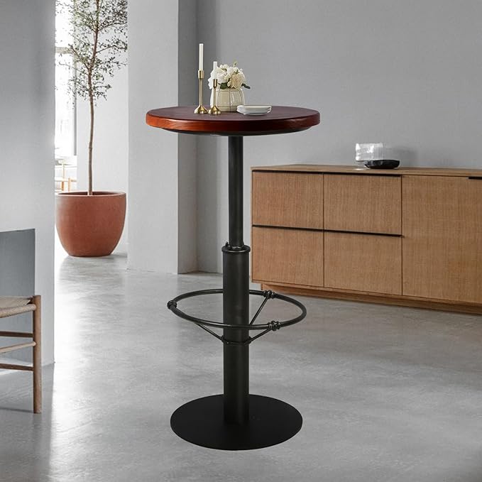 LOKKHAN 42" Tall Rustic Industrial Bar Table-19.68" Dia Round Wooden Top Metal Bar Height Adjustable Standing Pub Table-Dining Room Bistro Table-Cocktail Table (Silver,Walnut)