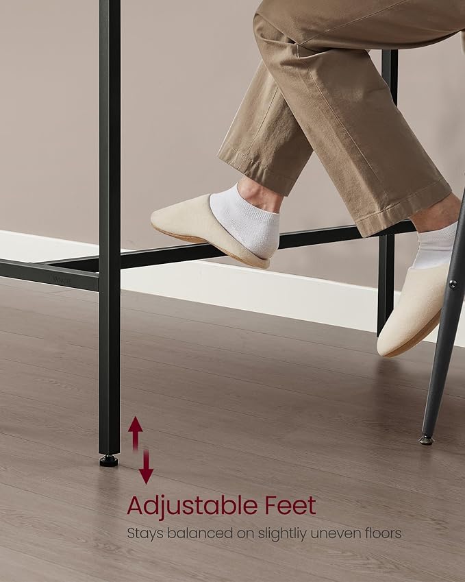 VASAGLE Bar Table with Power Outlets, 47.2 Inches Long Bar Height Pub Table, Rectangular High Top, with Movable Drawer, 2 Hooks, Narrow Storage for Kitchen, Dining, Entryway, Ash Brown