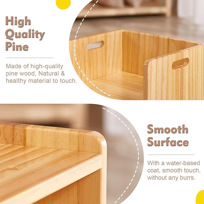 FUNLIO Height Adjustable Montessori Table and Chair Set for Age 1-3, Solid Wood Toddler Table and Chair Set, Weaning Baby Table Chair Set for Reading/Eating/Playing, Easy to Assemble - Natural