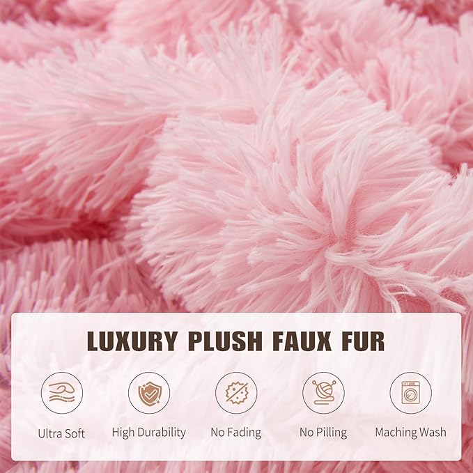 Fluffy Bean Bag for Stuffed Animals Storage, Faux Fur Washable Bean Bag Chair Cover(No Filler) for Textile Plush Toys, Beanbag Chair Cover for Adults Kids Teens, 5FT, Pink