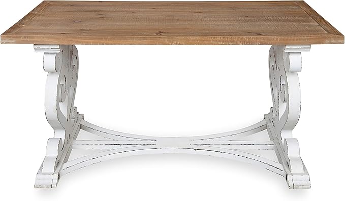 Kate and Laurel Wyldwood Rustic Carved Coffee Table, 38" x 23" x 18", Distressed Brown and White, Farmhouse-Inspired Living Room Decor