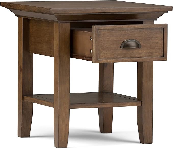 SIMPLIHOME Redmond SOLID WOOD 19 inch Wide Square Transitional End Side Table in Rustic Natural Aged Brown for the Living Room and Bedroom