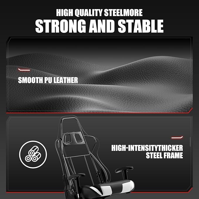 GTRACING Gaming Chair Racing Office Computer Ergonomic Video Game Chair Backrest and Seat Height Adjustable Swivel Recliner with Headrest and Lumbar Pillow Esports Chair (White)