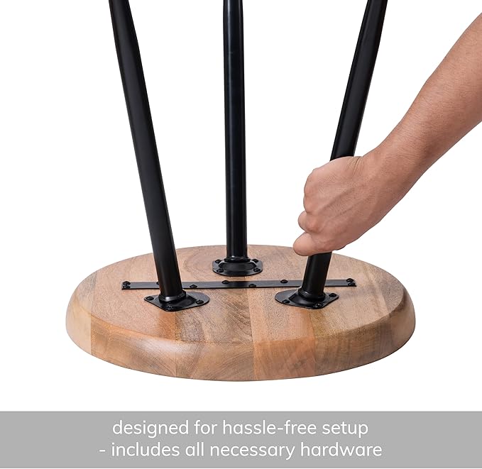 MH London Lydia Round Small End Table & Side Table Solid Wood, Natural top with Black Metal Legs, Nightstand, 15.75"x15.75"x18"