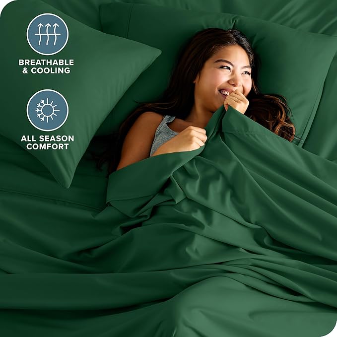 Bare Home California King Sheet Set - 1800 Ultra-Soft Microfiber Cal King Bed Sheets - Double Brushed - Deep Pockets - Easy Fit - 4 Piece Set - Bed Sheets (California King, Forest Green)
