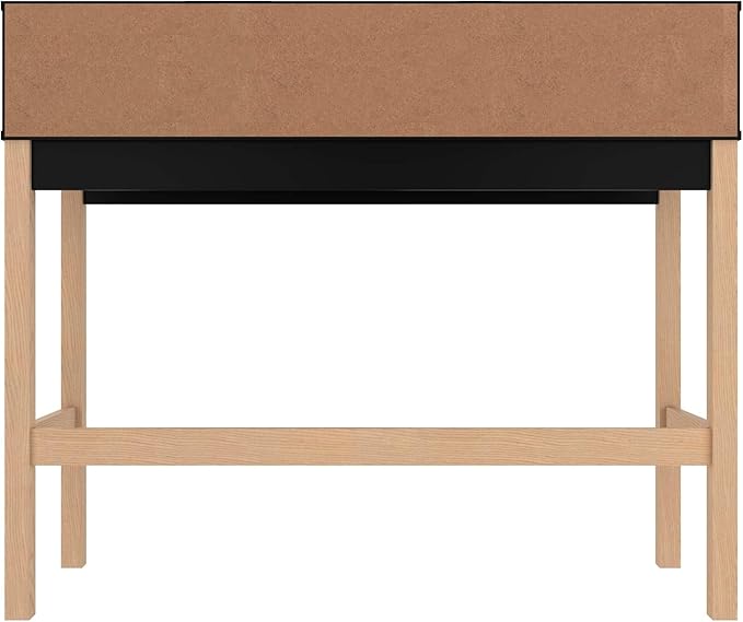 Manhattan Comfort Bowery 47 Inch Mid Century Modern Home Office Desk, Study Table or Entryway Furniture with 2 Cubbies and Rustic Wood Base, 24 inch, Black/Oak