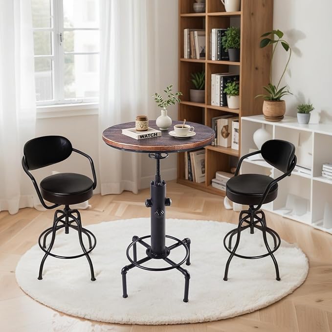Industrial Tall Bistro Table 32.3-36.2",Adjustable Swivel Pub Table, Kitchen Dining Coffee Bistro Table Metal Hydrant Stylish Design Table