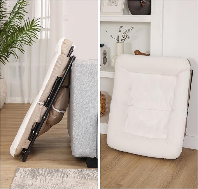 Comfy Saucer Chair for Adults, Soft Faux Fur Bedroom Chair, Accent Dorm Chairs, Flexible Living Room Reading Chairs, Oversized Folding Lounge Seat for Teens, X-Large, White