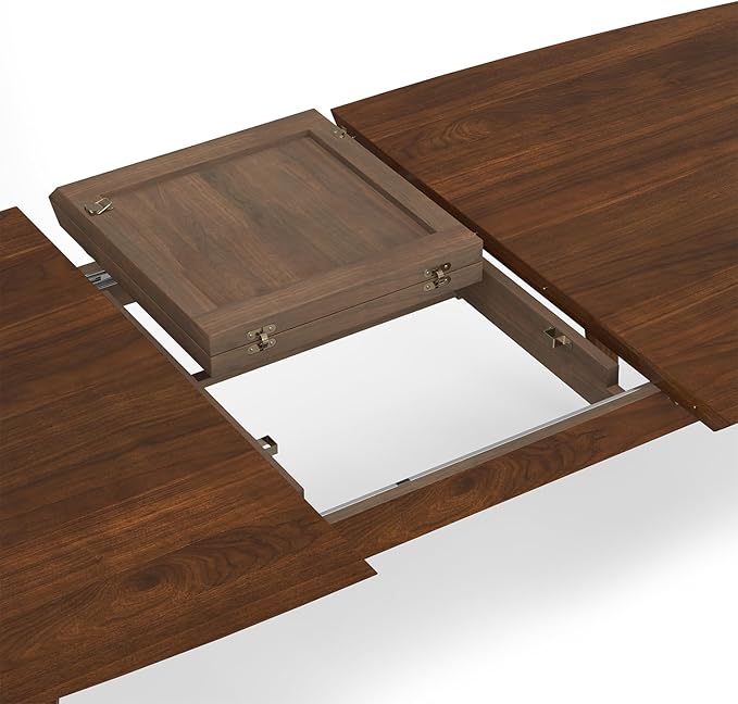 SIMPLIHOME Draper Extendable Dining Table, Solid Wood Walnut Veneer in Walnut, 66-84 x 40 inches, Mid-Century Modern-Style Rectangular Expandable Kitchen Table with Butterfly Leaf for 6+ People
