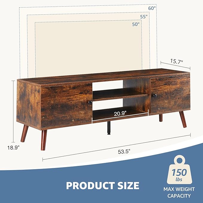 DUMOS TV Stand for 55 60 inch TV, Entertainment Center with Storage Cabinet, Mid Century Vintage Media Console Table, Adjustable Hinge, Wooden Television Furniture for Living Room, Office