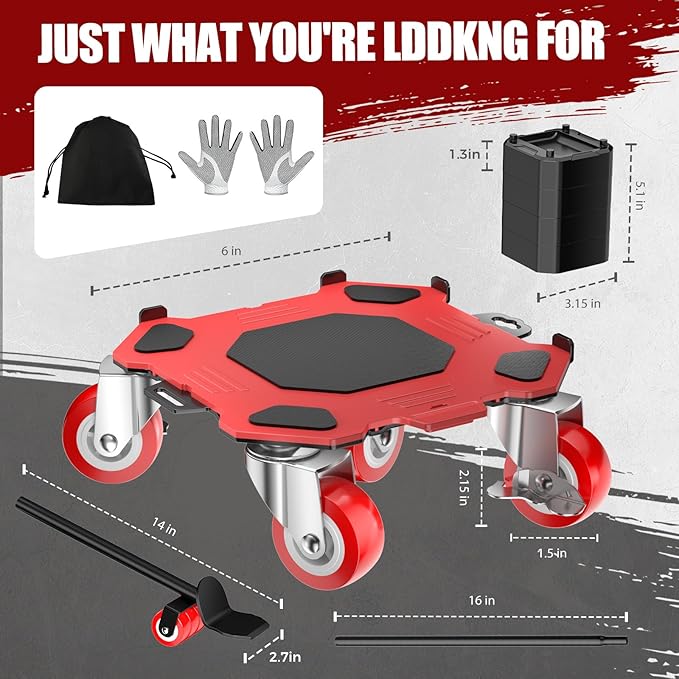 Upgraded Furniture Dolly Movers 5 Wheel Heavy Duty 3000LBS Capacity Carbon Steel Panel 360° Rotating Casters Furniture Slider for Sofa Refrigerator Piano (Red, 6in)