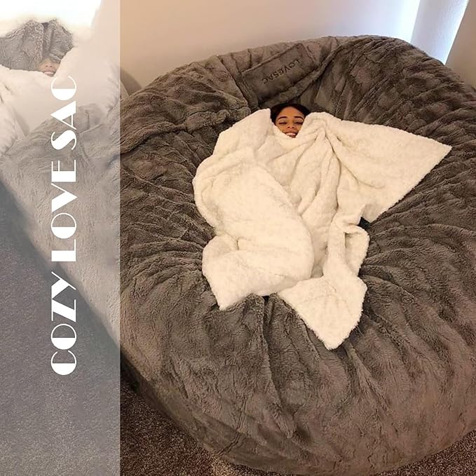BCU Oversized Bean Bag Cover Comfy Beanbag Chair for Adults Without Filler Faux Fur Lazy Sofa Cover for Living Room Chairs, Brown, 5FT