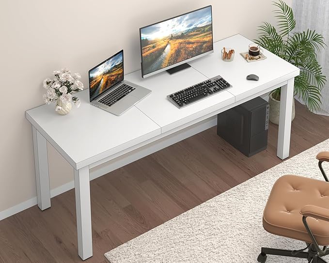 55.1 Inch Small Computer Desk, Home Office Desk, Modern Desk Table for 2 Person Kids Student Gaming Computer Desk, Simple Office Desk for Work,Craft,Writing,Studying, Etc., White