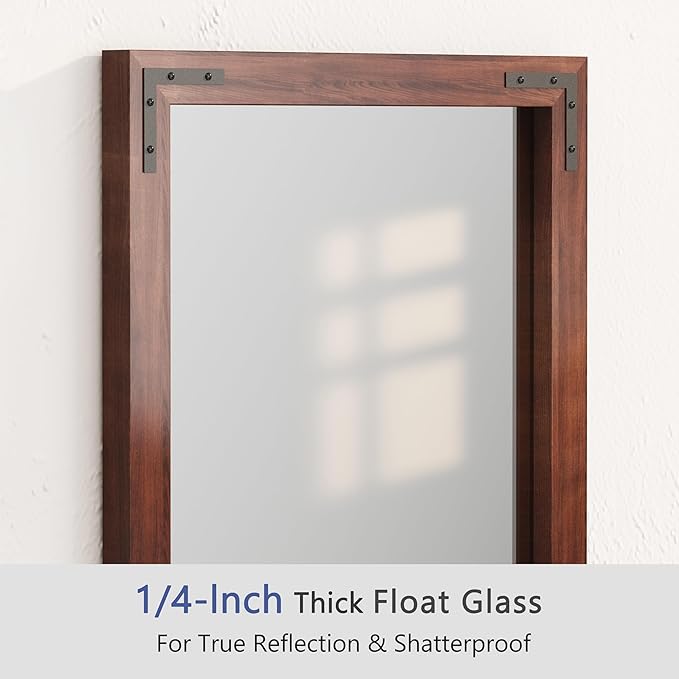 VocalStar Rustic Wood Framed Mirror 22 x 30 Inch, Natural Dark Brown Wooden Rectangle Bathroom Vanity Wall Mirror for Farmhouse Boho Decor, 1/4-inch Shatterproof Glass | Waterproof