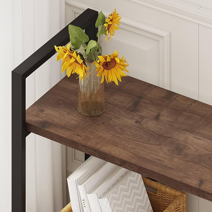 BON AUGURE 3 Tier Industrial Bookshelf, Office Small Open Book Shelf for Small Space, Short Narrow Wooden Etagere Bookcase for Living Room, Bedroom and Kitchen (Rustic Oak)