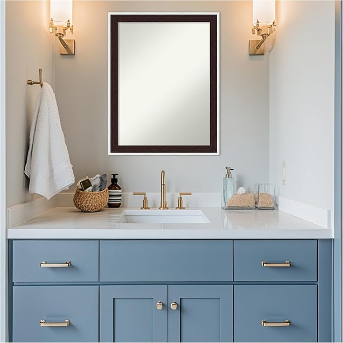Amanti Art Bathroom Mirror for Over Sink, 27x21 Maya Espresso Silver Rectangle Vanity Mirror, Medium Modern Contemporary Frame, Hangs Horizonally and Vertically, Bathroom Wall Decor, Non-Beveled Edge