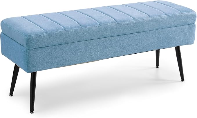 CUYOCA Storage Ottoman Bench, 43.5" Upholstered Entryway Bench, Long Ottoman with Storage for Living Room, Support 660lbs - Fabric Lagoon