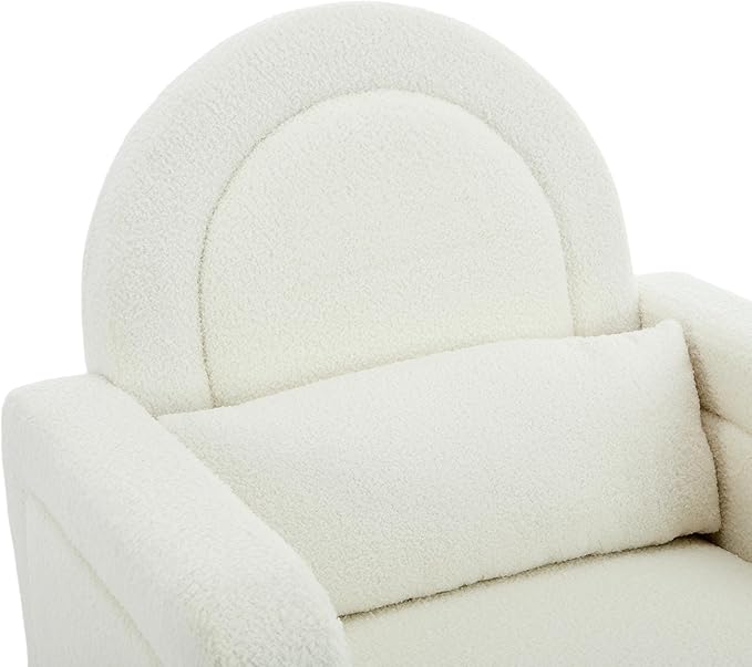Christopher Knight Home Kiin Wooden Rocking Chair Indoor with Curved Back, Teddy Upholstered Rockers with Pillow, Comfy Accent Chair with Armrest for Bedroom, Living Room, Offices, Cream White