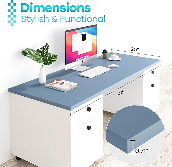 Kaboon 45x20 inch Table Top Universal, Solid One-Piece Desktop, Reversible Melamine Countertop, Double Desks, L-Desk DIY, Grayish Blue