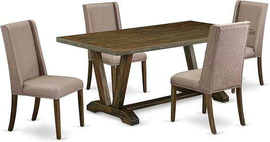 East West Furniture V777FL716-5 5 Piece Dining Table Set for 4 Includes a Rectangle Kitchen Table with V-Legs and 4 Dark Khaki Linen Fabric Upholstered Chairs, 40x72 Inch, Multi-Color