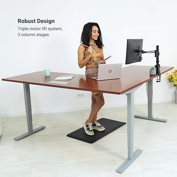 Progressive Desk Height Adjustable Computer Standing Desk - L Shaped 70" x 55" Corner Electric Stand Up Rising Workstation - Gray Oak, Gray Frame