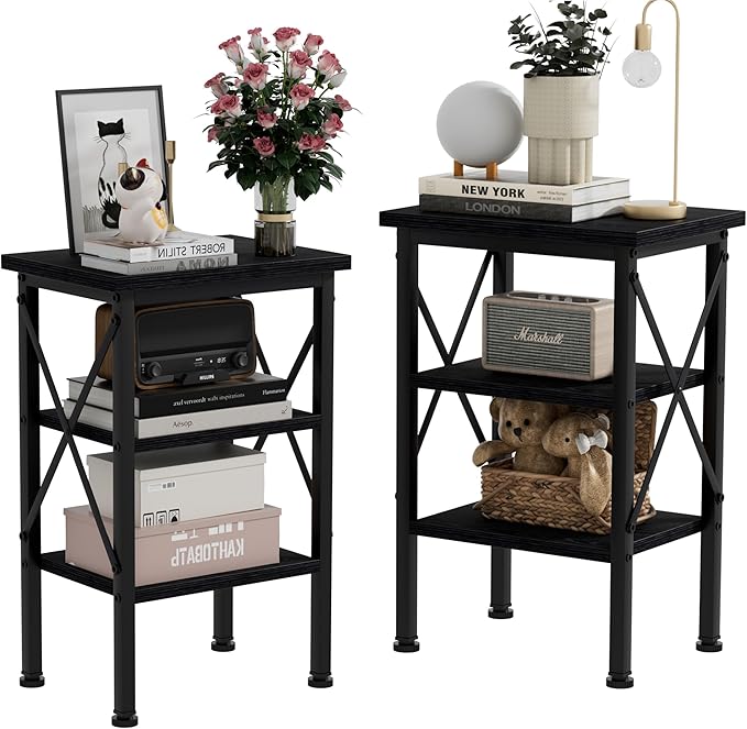 VECELO Modern Nightstands X-Design Side End Table Night Stand with Storage Shelf for Bedroom,Living Room,