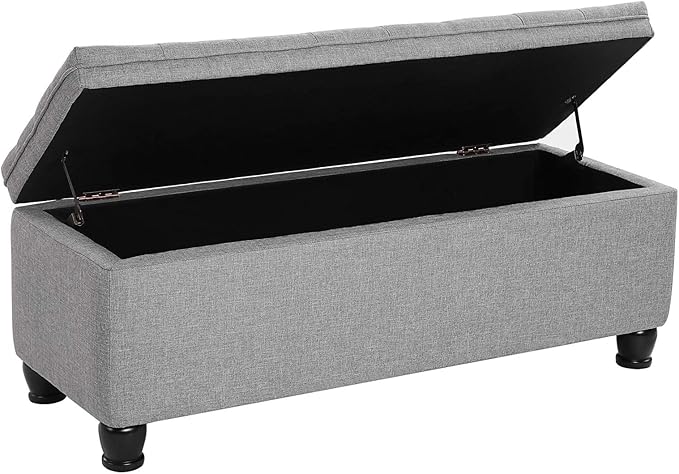 SONGMICS Storage Ottoman, Storage Bench, Tufted Entryway Bedroom Bench, 17.7 x 46.5 x 17.7 Inches, Hinges Easy Lid Operation, Wooden Legs, Linen-Look Cover, Loads 330 lb, Light Gray ULOM070G02