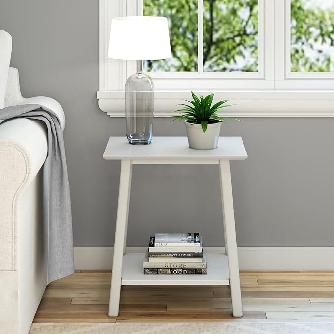 Plank+Beam Wooden Side Table with Storage, Mid Century Modern End Tables for Living Room, Small Solid Wood Nightstand, Bedside Tables, Bedroom Furniture, White