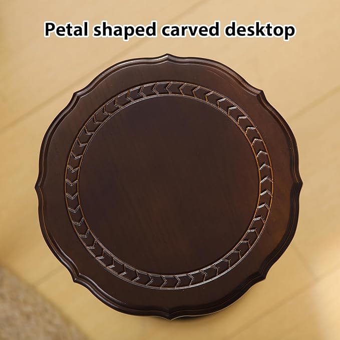 Round Side Table, Small Drink Table for Small Spaces, Solid Wood Modern End Table Accent Nightstand for Bedroom, Living Room, Corners and Office, Brown