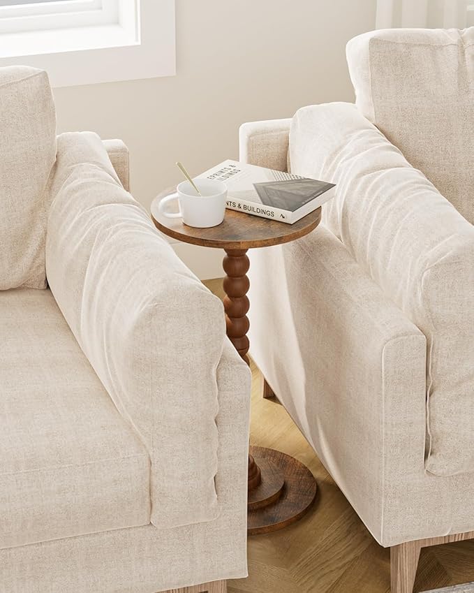 Masupu Round Side Table, Small Drink Table for Small Spaces, Pedestal End Table with Solid Wood Leg for Living Room, Bedroom, Corners(Rustic Brown)