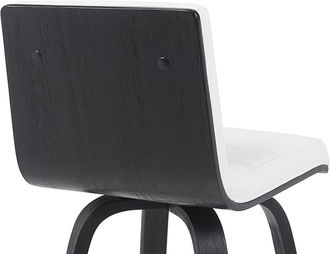 Vienna Modern Counter Height Swivel Bar Stool with Snow White Faux Leather Seat and Black Brushed Wood Frame Set of 4