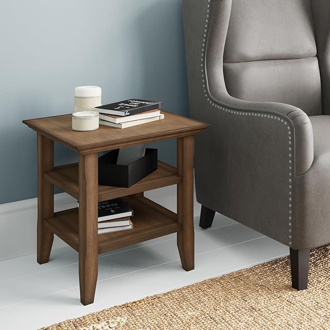 SIMPLIHOME Acadian SOLID WOOD 19 Inch Wide Square Transitional End Table in Rustic Natural Aged Brown, For the Living Room and Bedroom