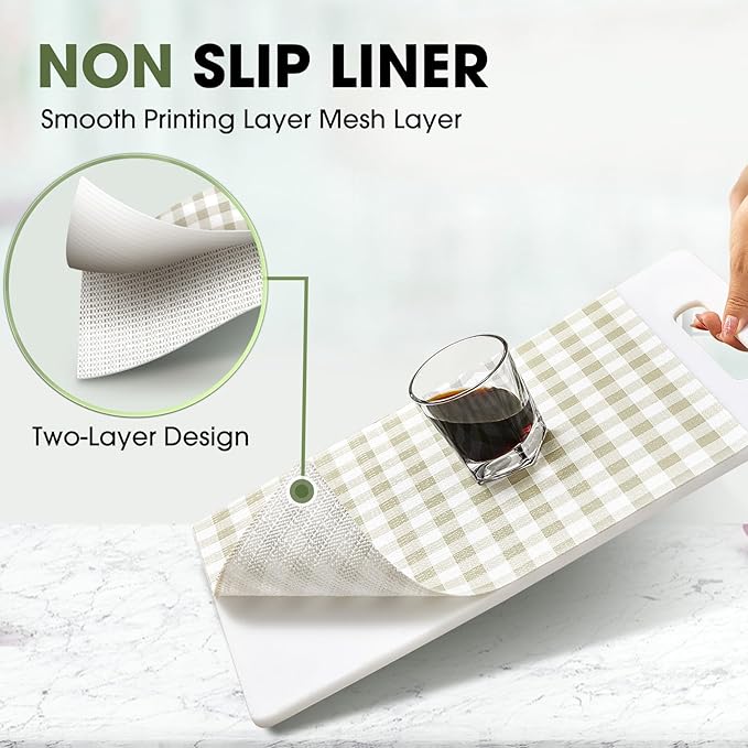 Beautysaid Shelf and Drawer Liner for Kitchen Cabinet, Non Adhesive Non Slip Shelf Paper Waterproof Washable Thickened for Dresser Pantry Shelve Bathroom Protector Liner(Checkered,12 in x 30 FT)