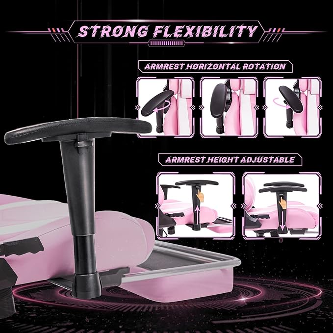 AA Products Gaming Chair Ergonomic High Back Computer Racing Chair Adjustable Office Chair with Footrest, Lumbar Support Swivel Chair - WhitePink