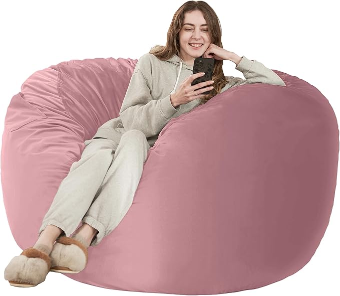 HABUTWAY Bean Bag Chair: Giant 4' Memory Foam Furniture Bean Bag Chairs for Adults with Microfiber Cover 4Ft (Soft Pink)